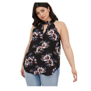 Torrid Floral Black Georgette Keyhole Halter Top Blouse